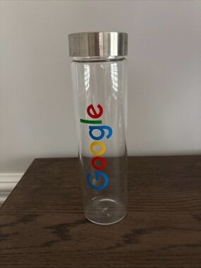 Google Logo H2GO Glass Water Bottle 20 Oz Capacity Tight Seal Cover